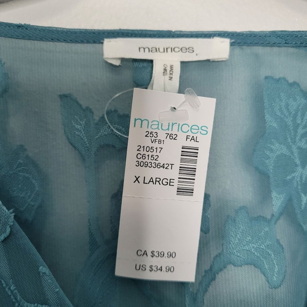 Maurices Jacquard Flounce Sleeve Peplum Teal Boho Ethereal Tie Waist Top XL NWT - Picture 5 of 7